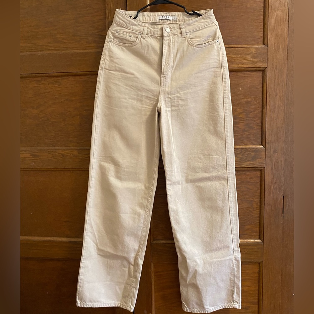 NA-KD Super High Waisted Wide Leg Jeans- Beige - 38